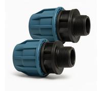 Lot de 2 raccords de serrage en polypropylène - 32 mm x 1" - Filetage extérieur - Pression 16 bars - Raccord de tuyau en polyéthylène noir/bleu - Pour eau potable (DVGW/KIWA/WRAS/SVGW) (32 mm x 1", 2