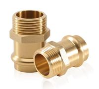 Lot de 2 raccords de transition en cuivre - 15 mm x 1/2" AG - Avec filetage extérieur 1/2" - Pour eau potable et installation de chauffage - Pour tuyau de diamètre extérieur de 15 mm