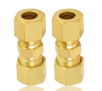Lot de 2 raccords de tuyau de compression en laiton - 10 mm OD x 10 mm OD - Raccords droits - Pour tuyauterie et compresseurs d'air - Doré