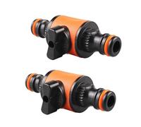 Lot de 2 raccords de tuyau de jardin égaux de 16 mm avec valves d'arrêt, adaptateur de robinet, joint rapide pour arrosage et irrigation - Répartiteur d'eau pour accessoires d'irrigation avec