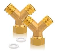 Lot de 2 raccords en Y en Y 1/2", 1/2" AGxAGxIG en laiton avec joint torique, raccord mobile en laiton 1/2", 2 voies raccord d'eau DN15