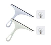 Lot de 2 raclettes de fenêtre avec 2 crochets non marquants, outil de nettoyage pour miroir, essuie-glace multifonction avec trou de suspension, pour voiture, salle de bain, carrelage en céramique
