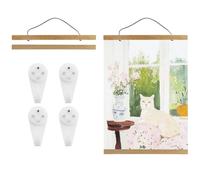 Lot de 2 rails magnétiques A3 de 31 cm avec 4 crochets blancs en teck pour peintures murales, photos, posters, barres en bois, barre de serrage