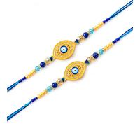 Lot de 2 Rakhi mauvais œil pour frère, bleu et or
