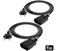 Lot de 2 rallonges d'alimentation - 1 m - 2 broches - PABANCE fin - Câble d'alimentation plat - 250 V - Fiche européenne type C vers prise européenne type C - Pour TV, ordinateur, moniteur,