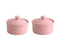 Lot de 2 ramequins en céramique avec couvercles, ramequins en porcelaine et plats soufflés, bols à trempette, petits ramequins pour ramequins à crème brûlée, passent au micro-ondes 8.4x6.4cm pink