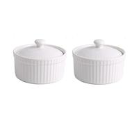 Lot de 2 ramequins en céramique avec couvercles, ramequins en porcelaine et plats soufflés, bols à trempette, petits ramequins pour ramequins à crème brûlée, passent au micro-ondes 8.4x6.4cm white