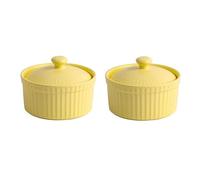 Lot de 2 ramequins en céramique avec couvercles, ramequins en porcelaine et plats soufflés, bols à trempette, petits ramequins pour ramequins à crème brûlée, passent au micro-ondes 8.4x6.4cm yellow