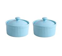 Lot de 2 ramequins en céramique avec couvercles, ramequins en porcelaine et plats soufflés, bols à trempette, petits ramequins pour ramequins à crème brûlée, passent au micro-ondes 8.4x6.4cm blue