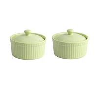 Lot de 2 ramequins en céramique avec couvercles, ramequins en porcelaine et plats soufflés, bols à trempette, petits ramequins pour ramequins à crème brûlée, passent au micro-ondes 8.4x6.4cm green