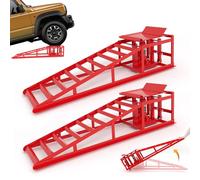 Lot de 2 rampes hydrauliques avec roues, 5 tonnes, rampe d'accès avec cric hydraulique, plate-forme mobile pour changement d'huile et changement de pneus, hauteur de levage 23-36 cm, rouge