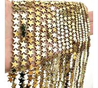 Lot de 2 rangées de perles d'espacement en hématite dorée naturelle pour la fabrication de bijoux, bracelets, colliers, boucles d'oreilles, loisirs créatifs pour homme et femme (étoile de 6 mm)
