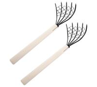Lot de 2 Râteaux à 5 Griffes avec Manche en Bois | Griffes en Fer, Prise Confortable et Structure Robuste, pour Coquilles D'huîtres, Petits Cailloux et Cueillette
