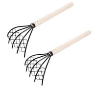 Lot de 2 Râteaux de Plage à 5 Dents, Manche Bois | Poignée Ergonomique Antidérapante, Acier Inoxydable et Fer, pour Coquilles et Petits Cailloux en Bord de Mer