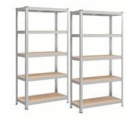 Lot de 2 Rayonnage Étagères charge lourde métallique 180 x 90 x 40 cm, 5 niveaux Argent