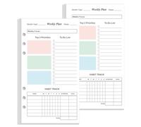 Lot de 2 recharges A6 pour agenda hebdomadaire Filofax, 106 feuilles/212 pages non datées et colorées, perforées à 6 trous, papier blanc 100 g/m², 2 dernières années, non datées, 9,5 x 17,1 cm