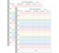 Lot de 2 recharges de liste de contrôle de paiement de factures à 9 disques - 100 feuilles/200 pages, format classique, formulaires budgétaires mensuels colorés pour Happy Planners, 17,8 x 23,5 cm