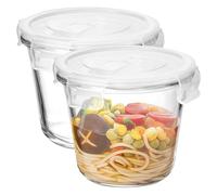 Lot de 2 récipients en verre de 720 ml avec couvercle - En verre borosilicate - Ronds - Avec couvercle - Pour salade, soupe, congélateur, micro-ondes