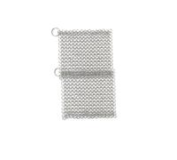 Lot de 2 récureurs en cotte de mailles en acier inoxydable pour nettoyer la fonte, le wok, la marmite, la plaque chauffante ou le chaudron en fonte, carré de 10,2 cm