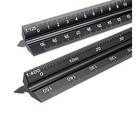 Lot de 2 règles à échelle de réduction triangulaires en aluminium pour architectes et ingénieurs : 1:20, 1:25, 1:50, 1:75, 1:100, 1:125/1:100, 1:200, 1:250, 1:300, 1:400, 1:500 (sac de protection)