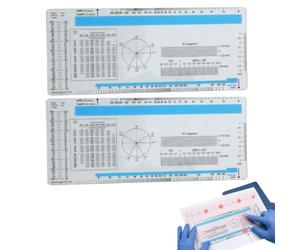 Lot de 2 Règles ECG Professionnelles Bleu - Règle d'Électrocardiogramme Transparente de Poche pour Médecins, Infirmiers et Étudiants en Médecine