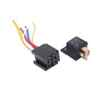 Lot de 2 relais de voiture JD2912 DC24 V 80 A avec socle et câble, largeur du pied 9,3 mm, relais universel à 5 broches pour ventilateur, pompe à carburant, klaxon, noir (24 VDC Five line seat)