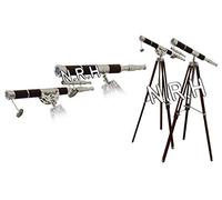 Lot de 2 répliques nautiques en nickel brossé avec trépied en cuir Anchormaster 27 cm