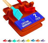 Lot de 2 repose-cuillères en silicone pour cuisinière avec coussinet d'égouttement - Résistant à la chaleur, sans BPA - Support à ustensiles et cuillère pour comptoir de cuisine - Support à ustensiles de barbecue pour spatules, pinces, louches (rouge)