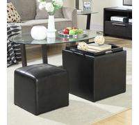 Lot de 2 repose-pieds Ottoman en simili cuir noir avec couvercle tabouret 2 en 1