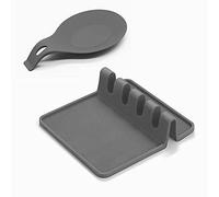 Lot de 2 repose-ustensiles en silicone avec coussinet d'égouttement pour plusieurs ustensiles, grand support de cuillère pour louche, spatule, pince, fourchette - Gris