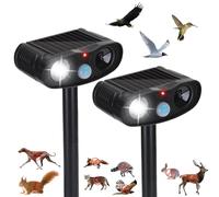 Lot de 2 répulsifs à ultrasons pour animaux d'extérieur - Répulsif solaire pour chat avec détection de mouvement - Répulsif pour écureuil et chien - Avec lumières clignotantes LED pour cour, ferme