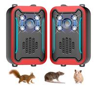 Lot de 2 répulsifs à ultrasons pour rongeurs, souris, rats, écureuils, chauve-souris, gardons, pour voiture, intérieur et extérieur, pour grandes maisons