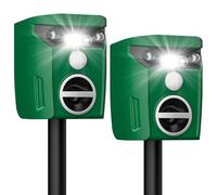 Lot de 2 répulsifs solaires à ultrasons pour animaux d'extérieur avec lumière clignotante, répulsif étanche pour cerf, chat, raton laveur, mouffette, écureuil pour cour, jardin, ferme