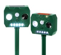 Lot de 2 répulsifs solaires à ultrasons pour animaux d'extérieur pour chat, écureuil, raton laveur, oiseau, chien, cerf, avec détecteur de mouvement PIR et flash LED, étanche, pour jardin, cour, ferme