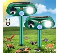 Lot de 2 répulsifs solaires à ultrasons pour chats, répulsifs d'extérieur IP65 étanches avec détection de mouvement flash pour écureuil, chien, raton laveur, lapin, rongeur