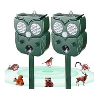 Lot de 2 répulsifs solaires d'extérieur pour cerf, écureuil, taupe, lapin, chat, mouffette, oiseau, raton laveur, chien, répulsif à ultrasons étanche avec détecteur de mouvement et LED pour cour