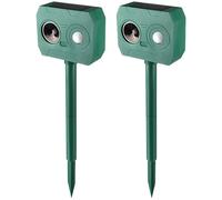 Lot de 2 répulsifs solaires pour chat - Dissuasif extérieur - Détecteur de mouvement à ultrasons avec deux haut-parleurs - Étanche - Large portée - Lumières LED clignotantes