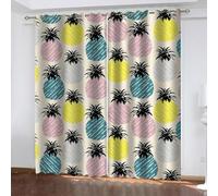 Lot De 2 Rideau Chambre Ananas 2 x L 140 x H 240 cm Enfant Fille Garcon 3D Impression Motif Rideaux Occultants Thermiques Isolants À Oeillets Décoration De Fenêtre pour Salon