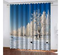 Lot De 2 Rideau Chambre Arbre de Neige 2 x L 140 x H 240 cm Enfant Fille Garcon 3D Impression Motif Rideaux Occultants Thermiques Isolants À Oeillets Décoration De Fenêtre pour Salon