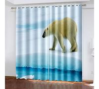 Lot De 2 Rideau Chambre Enfant Garcon Fille 3D Impression Ours Polaire Animal De Mode Motif Rideaux Occultants Thermiques Isolants À Oeillets Décoration De Fenêtre pour Salon 200 X 200 Cm（L X H）