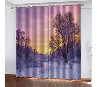 Lot De 2 Rideau Chambre Forêt de Neige 2 x L 140 x H 240 cm Enfant Fille Garcon 3D Impression Motif Rideaux Occultants Thermiques Isolants À Oeillets Décoration De Fenêtre pour Salon