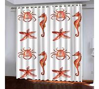 Lot De 2 Rideau Chambre Hippocampe Vintage 2 x L 140 x H 240 cm Enfant Fille Garcon 3D Impression Motif Rideaux Occultants Thermiques Isolants À Oeillets Décoration De Fenêtre pour Salon
