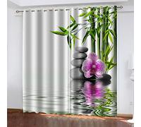 Lot De 2 Rideau Chambre Orchidée Bambou 2 x L 140 x H 240 cm Enfant Fille Garcon 3D Impression Motif Rideaux Occultants Thermiques Isolants À Oeillets Décoration De Fenêtre pour Salon