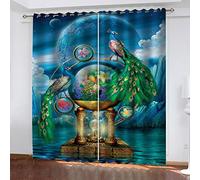 Lot De 2 Rideau Chambre Paon 2 x L 140 x H 240 cm Enfant Fille Garcon 3D Impression Motif Rideaux Occultants Thermiques Isolants À Oeillets Décoration De Fenêtre pour Salon