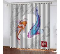 Lot De 2 Rideau Chambre Poisson Rouge coloré 2 x L 140 x H 240 cm Enfant Fille Garcon 3D Impression Motif Rideaux Occultants Thermiques Isolants À Oeillets Décoration De Fenêtre pour Salon