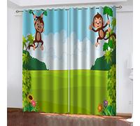 Lot De 2 Rideau Chambre Singe 2 x L 140 x H 240 cm Enfant Fille Garcon 3D Impression Motif Rideaux Occultants Thermiques Isolants À Oeillets Décoration De Fenêtre pour Salon