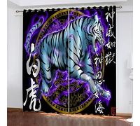 Lot De 2 Rideau Chambre Tigre 2 x L 140 x H 240 cm Enfant Fille Garcon 3D Impression Motif Rideaux Occultants Thermiques Isolants À Oeillets Décoration De Fenêtre pour Salon