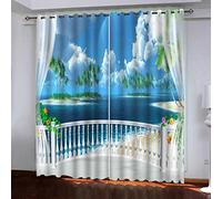 Lot De 2 Rideau Chambre Yard Sea 2 x L 140 x H 240 cm Enfant Fille Garcon 3D Impression Motif Rideaux Occultants Thermiques Isolants À Oeillets Décoration De Fenêtre pour Salon