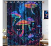 Lot De 2 Rideau Champignons Gothiques Occultant Isolant Prêt A Poser 135Lx240H Tenture Opaque À Oeillets Isolation Lumiere Chambre Maison Salon Intérieurs, Paysages Psychédéliques