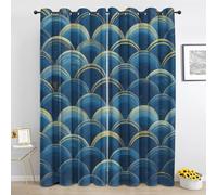 Lot de 2 Rideau Doré Bleu Art Déco - Rideaux a Oeillets Occultant Géométrique Moderne Luxe - Rideau Thermique Isolant pour Salon Chambre - 140 x 260 cm Vi841